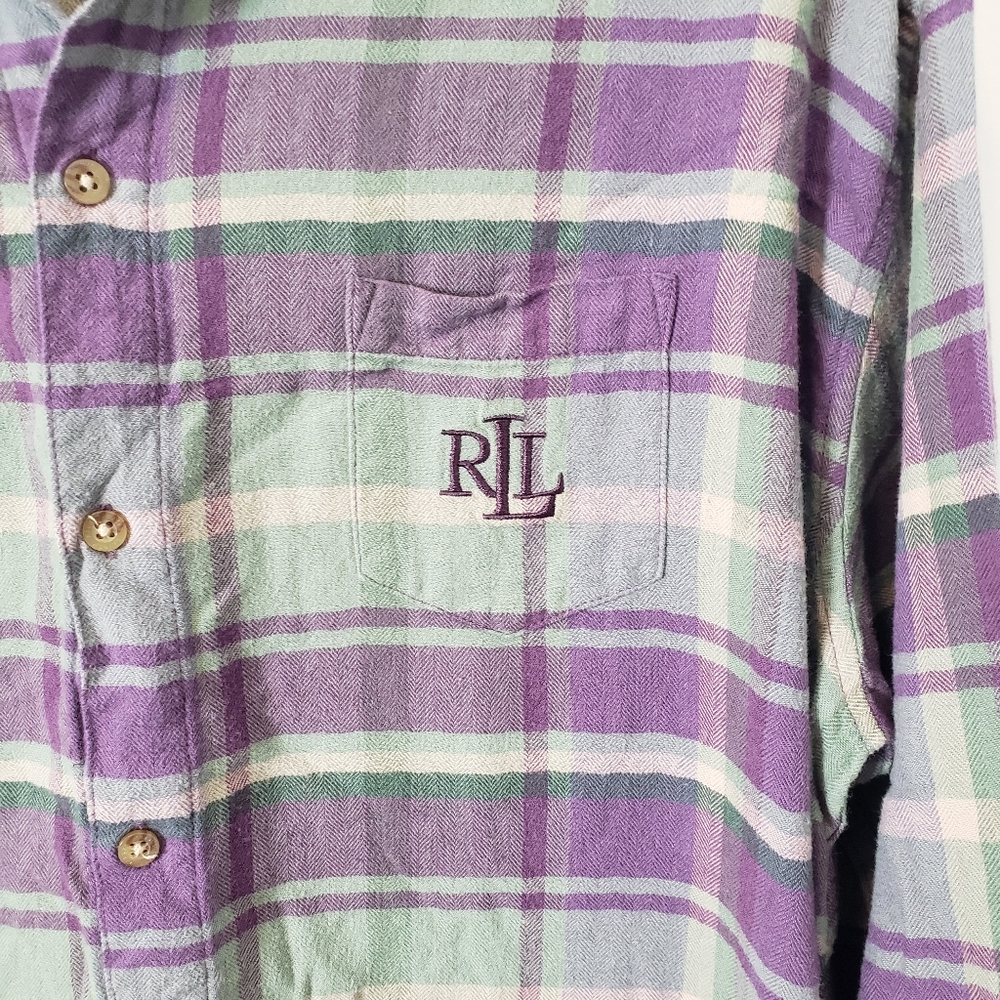 Lauren Ralph Lauren Plaid Cotton Blend Herringbone Sleep Lounge Shirt Size Large - Picture 5 of 11
